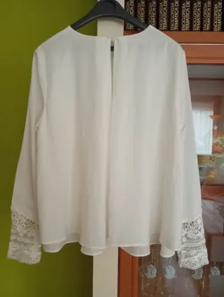 Blusa Zara Mujer Blanca Encaje Manga Larga