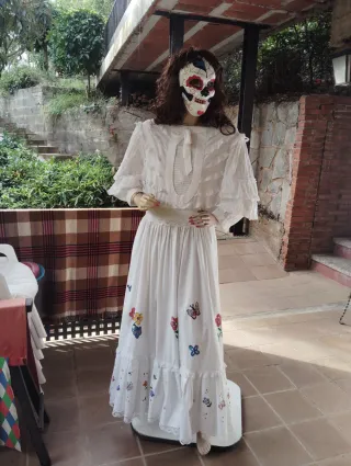 Disfraz Catrina Blanco con Flores y Mariposas