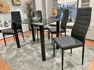 Mesa Comedor Cristal Negra +  Sillas
