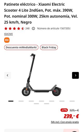Patinete Eléctrico Xiaomi Negro