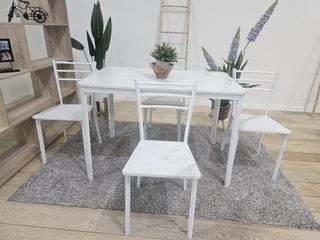 Mesa Comedor de forja y madera y 4 Sillas