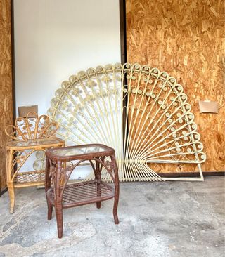 Tavolini vintage in vimini con vetro