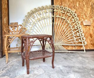 Tavolini vintage in vimini con vetro