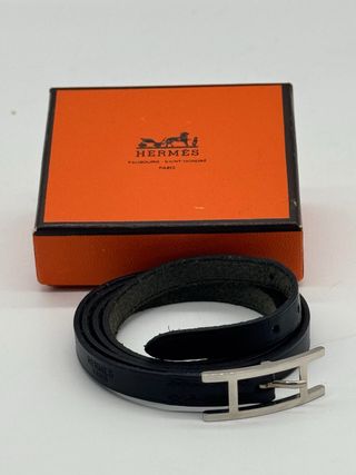 Pulsera Hermes Doble Vuelta H Negra Plata