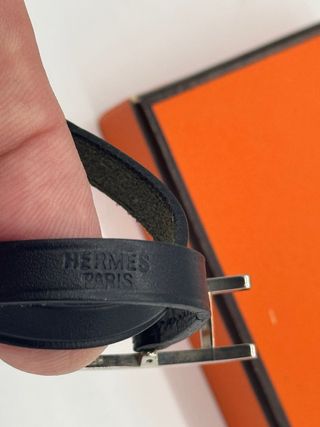 Pulsera Hermes Doble Vuelta H Negra Plata