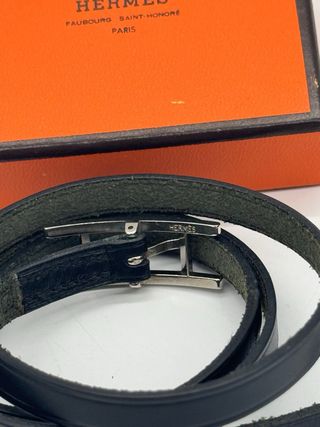 Pulsera Hermes Doble Vuelta H Negra Plata