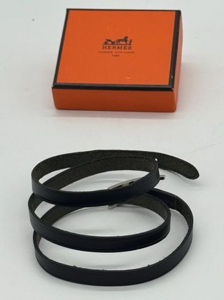 Pulsera Hermes Doble Vuelta H Negra Plata