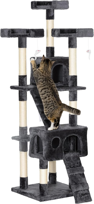 Albero Tiragraffi per Gatti con 3 Posatoi, 2 Caset