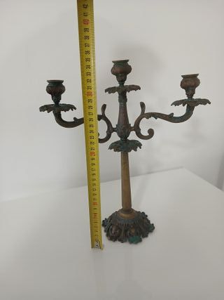 Antico Candelabro Bronzo 35cm 3 Fiamme