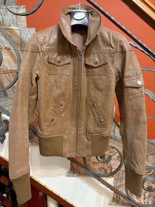 Giubbino bomber vera pelle vintage marrone