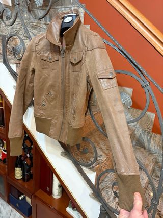 Giubbino bomber vera pelle vintage marrone