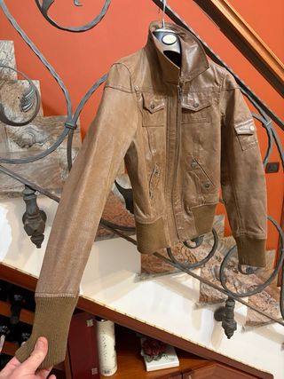 Giubbino bomber vera pelle vintage marrone