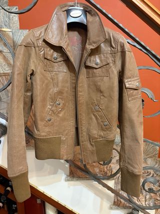 Giubbino bomber vera pelle vintage marrone