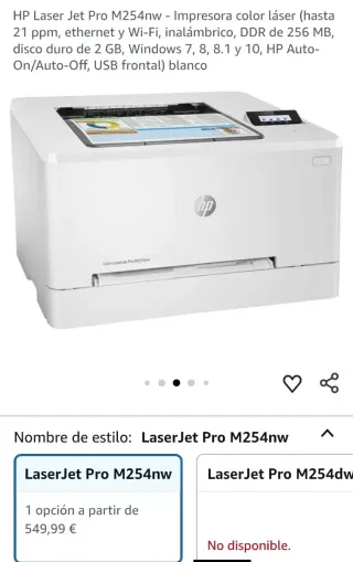HP Laser Jet Pro M254nw - Impresora a color láser