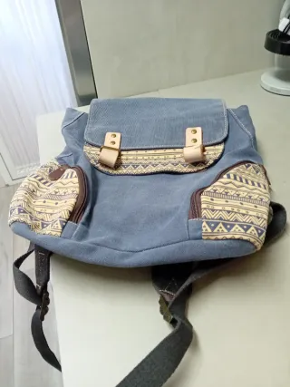 Mochila tela DOUGUYAN azul y beige