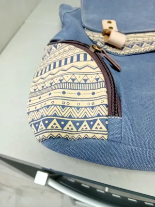 Mochila tela DOUGUYAN azul y beige