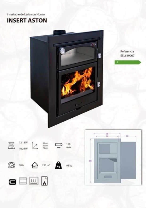 Estufa Insertable de leña Aston con Horno MAD2009