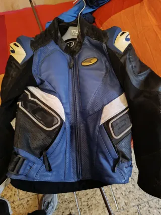 Giacca Moto Pelle Axo Blu/Nero