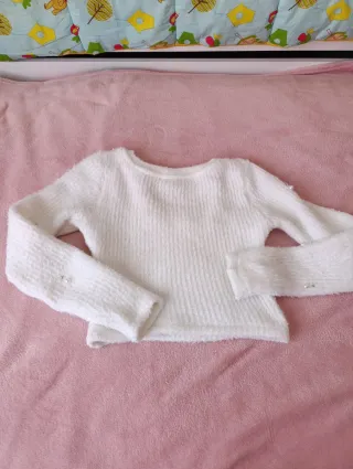 Jersey Bershka blanco pedrería