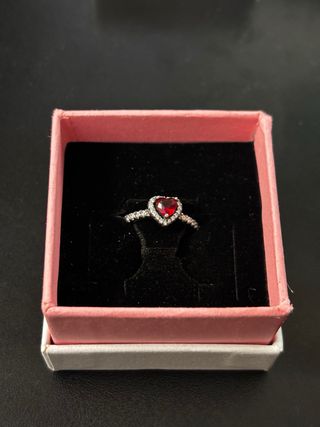 Anillo Pandora Corazón Rojo y Plata