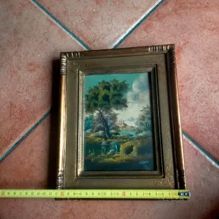 Dipinto classico Paesaggio olio su Rame Van Heris