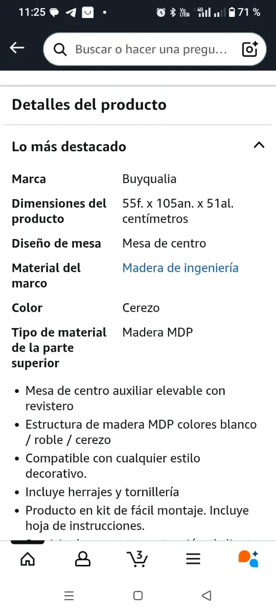 Mesa centro elevable cerezo