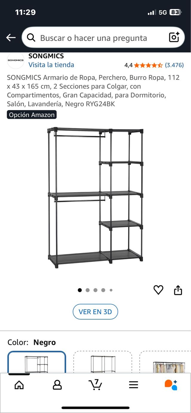 Suporte de roupas SONGMICS preto em metal. Ref. 17