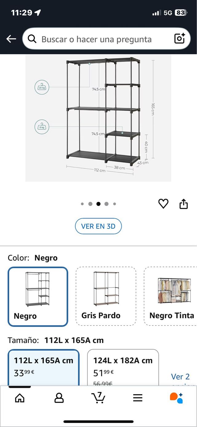 Suporte de roupas SONGMICS preto em metal. Ref. 17