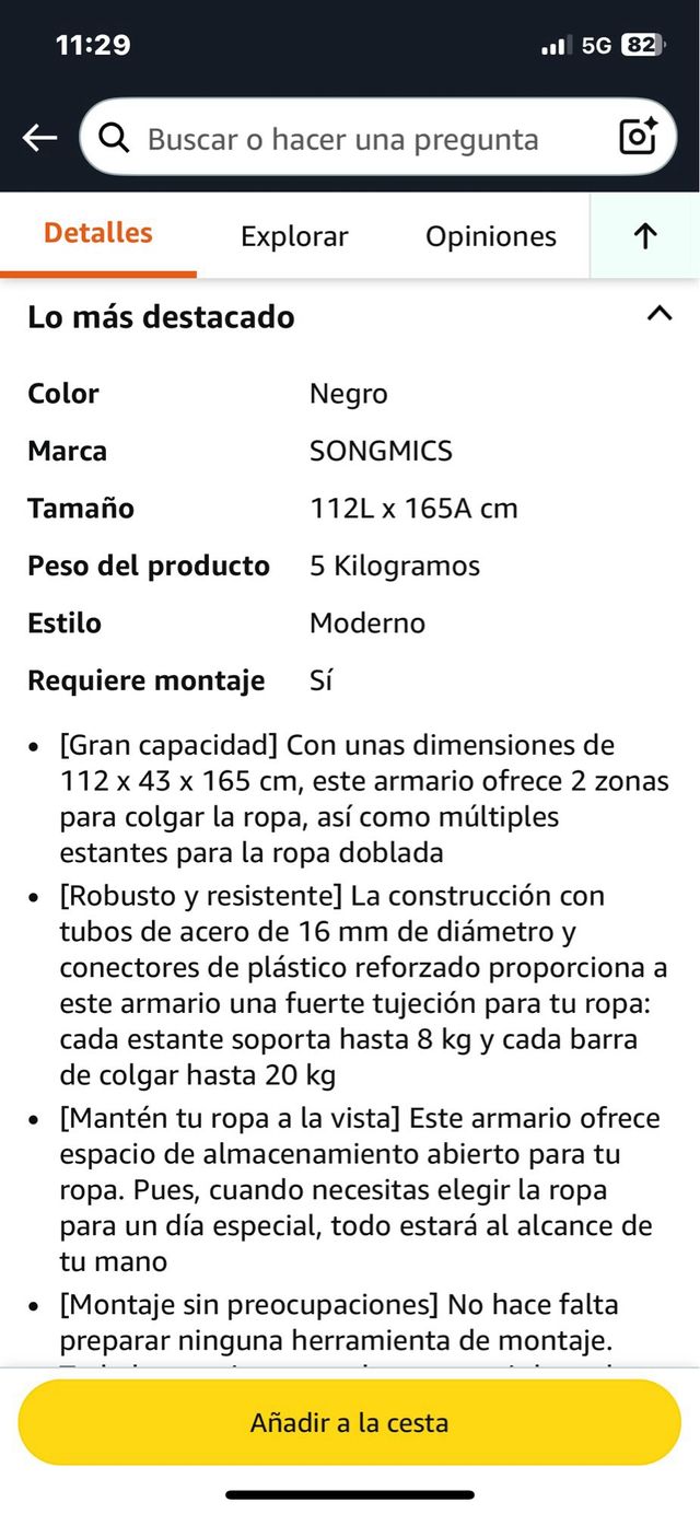 Suporte de roupas SONGMICS preto em metal. Ref. 17