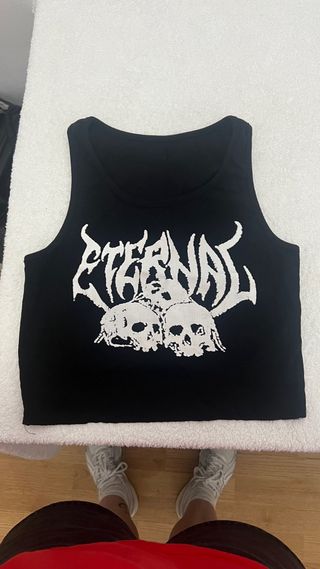 Camiseta Crop Top Eternal Calaveras Talla S y2k