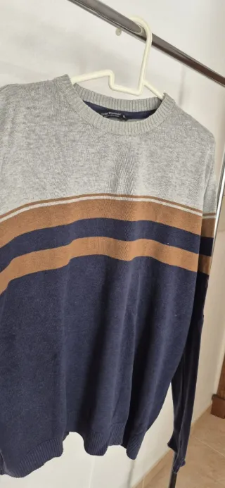 Jersey rayas gris, camel y azul