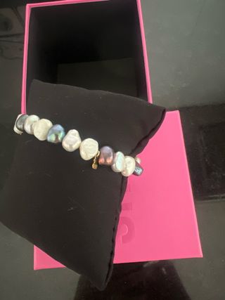 Pulsera Tous Perlas Grises y Oso Oro