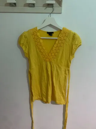 Camiseta Mango Mujer Amarilla