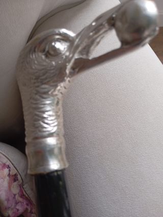 Bastón Mango Gaviota con semilla. Plateado.