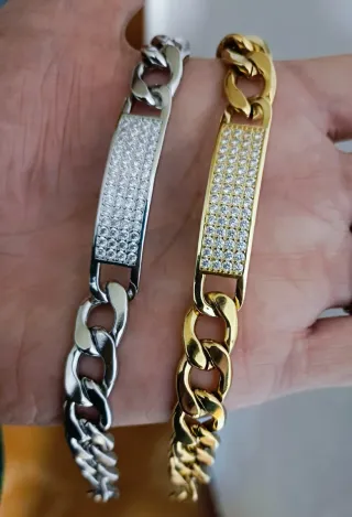 Pulsera Acero Inoxidable Cristal Dorada/Plateada