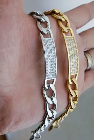 Pulsera Acero Inoxidable Cristal Dorada/Plateada