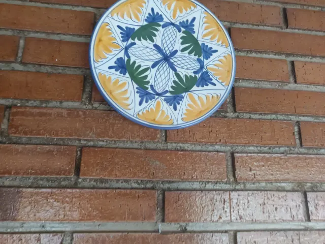 3 Platos Cerámica Decorativos Azul y Amarillo