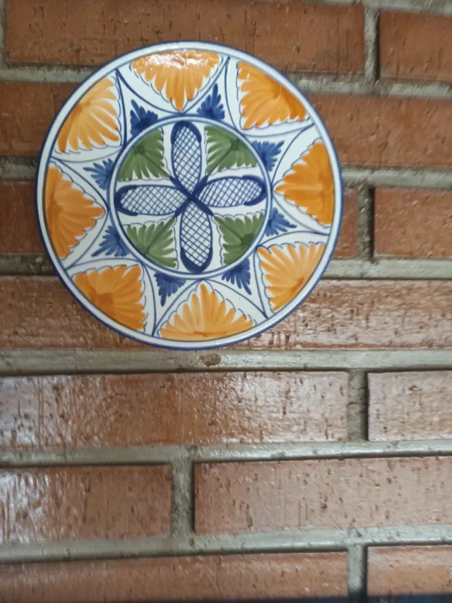 3 Platos Cerámica Decorativos Azul y Amarillo