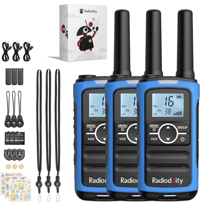 Confezione da 3 Walkie Talkie Ricaricabili con Torcia e Bussola