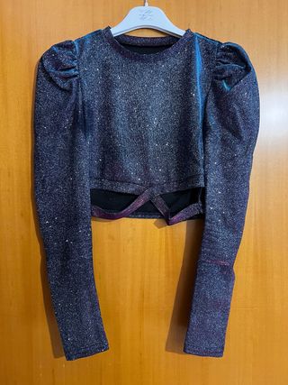 Top Glitter Shein Manica Lunga