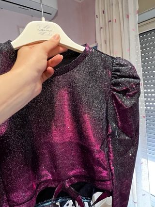 Top Glitter Shein Manica Lunga