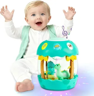 Dino Giocattolo Rotante con Luci e Musica