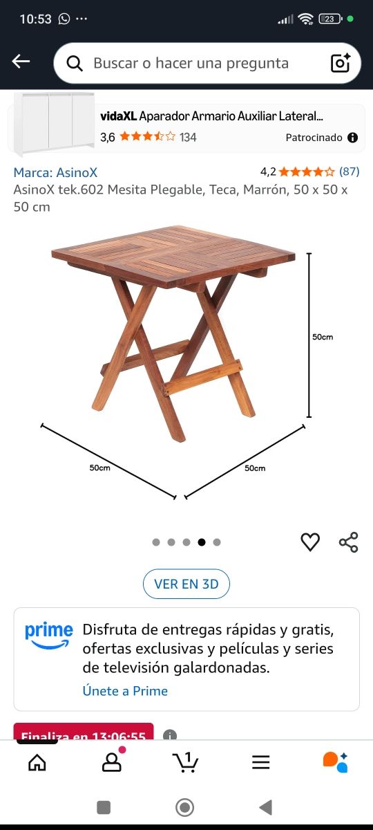 Mesa Plegable AsinoX Teca Marrón 50x50x50cm