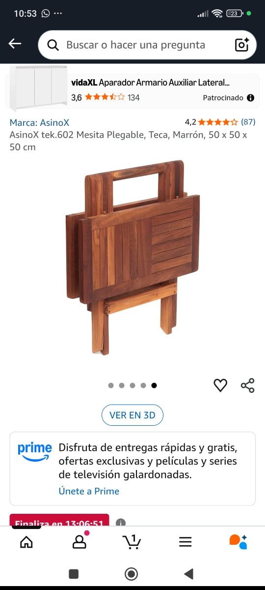 Mesa Plegable AsinoX Teca Marrón 50x50x50cm