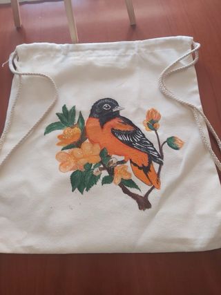 Mochila tela pintada a mano tigre flores
