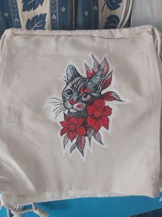 Mochila tela pintada a mano tigre flores