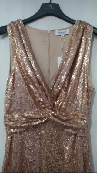 Vestido largo lentejuelas dorado