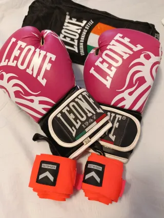 Guantes Boxeo Leone Rosa + Vendas
