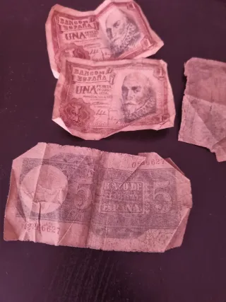 Billetes antiguos españoles 1 y 5 Pesetas