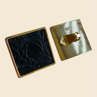 Pendientes Loewe 1980s Cuadrados Dorado y Piel Cro
